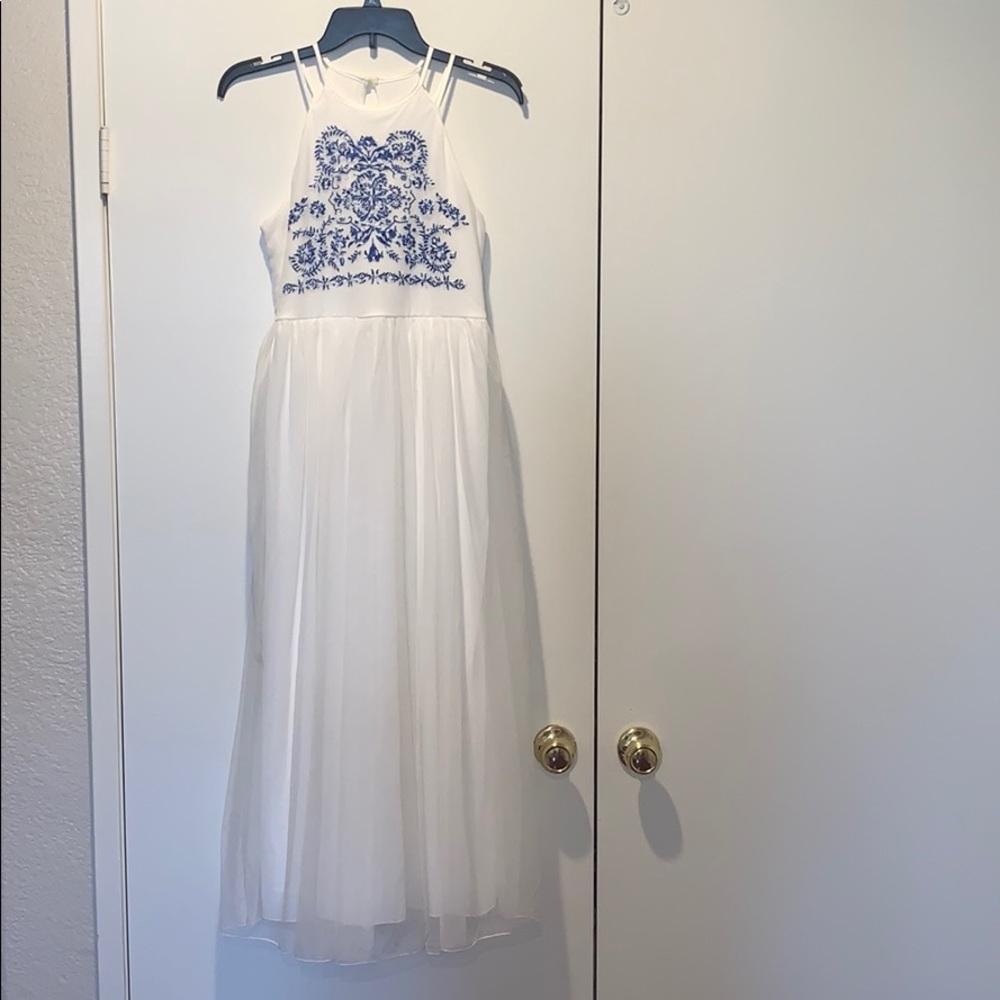 Girls long white embroidered dress